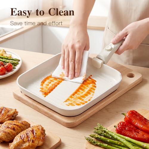 GiPP 18-Piece White Non-Stick Cookware Set with Detachable Handles & Grill Pan