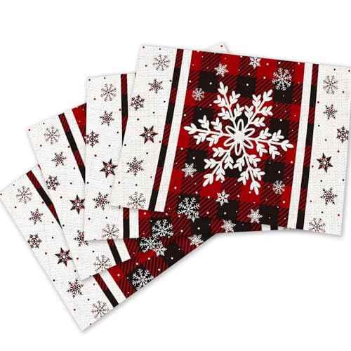 Farmhouse Plaid Snowflake Christmas Placemats Set of 4, 1218 Inch, Table Decorations