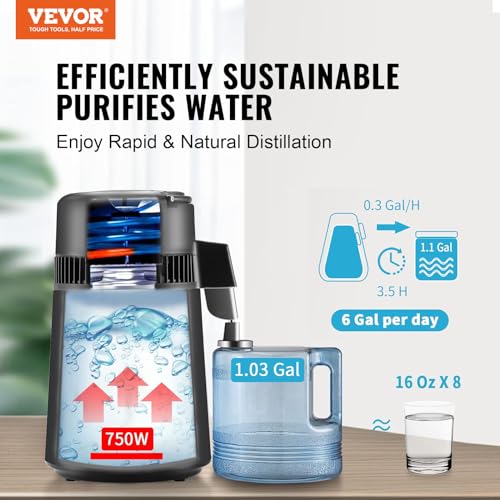 VEVOR 4L Water Distiller Black - Home Countertop Pure Water Maker, 750W Stainless Steel