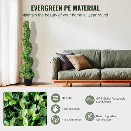 VEVOR 4ft Artificial Spiral Topiary Trees - Set of 2 Faux Plants for Indoor Outdoor Decor