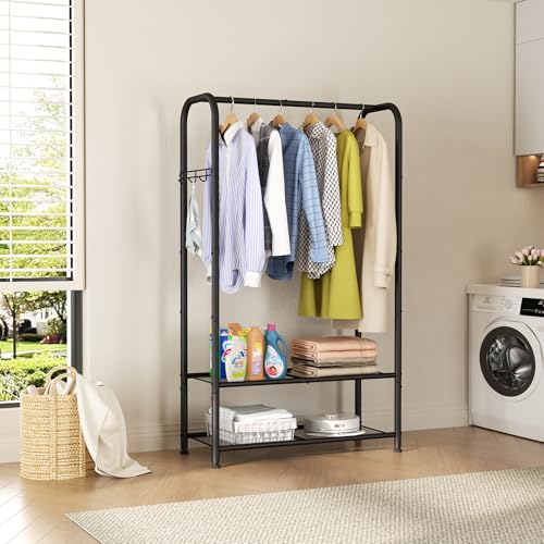 Standing Wardrobe Closet with Shelf and Hanging Rod - Black, 11.5D x 32W x 72H