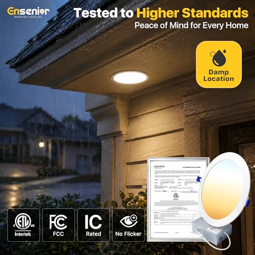 Ensenior 8 Inch Dimmable LED Recessed Light 5CCT Canless Wafer, 2700K-5000K