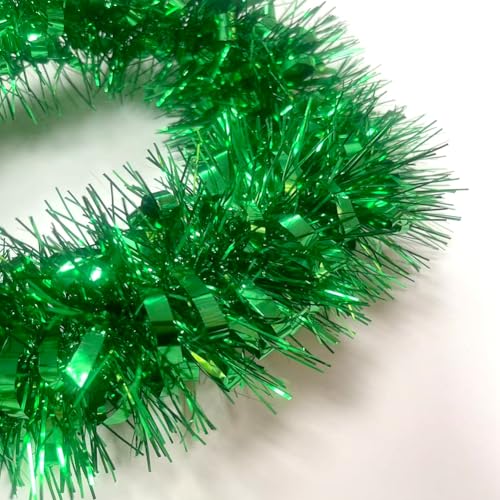 Wuhetyo Green 33Ft Christmas Tinsel Garland Shiny Metallic Xmas Decor