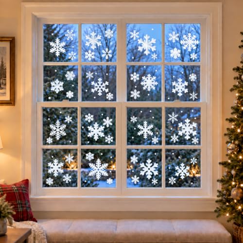 Gatherfun Snowflake Christmas Window Clings – Reusable 8 Sheets 13.78x9.84 inches