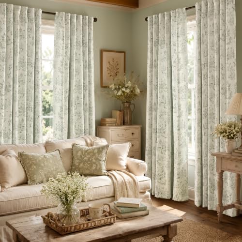 jinchan 50"W x 84"L Green Blackout Curtains Pack of 2 Woodland Back Tab