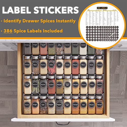 SpaceAid 40 Jars Spice Drawer Organizer with 386 Labels 4-Tier Rack - 18.5" Wide