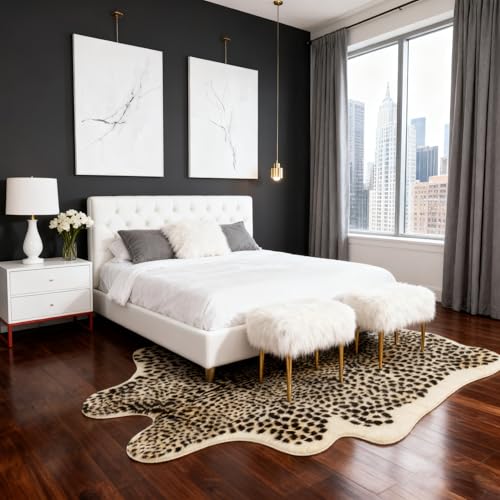 Beige and Black Leopard Print Faux Animal Rug 8.2x6.1ft Home Decor