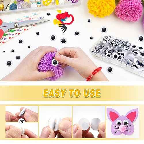 TOAOB 800pcs Wiggle Googly Eyes with Self-Adhesive Round 4mm to 18mm Plastic Black Craft Sticker Eyes for DIY Crafts Scrapbooking Decoration