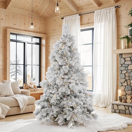 Vickerman 12ft Flocked Alberta Artificial Christmas Tree with White LED Lights - Green Variant
