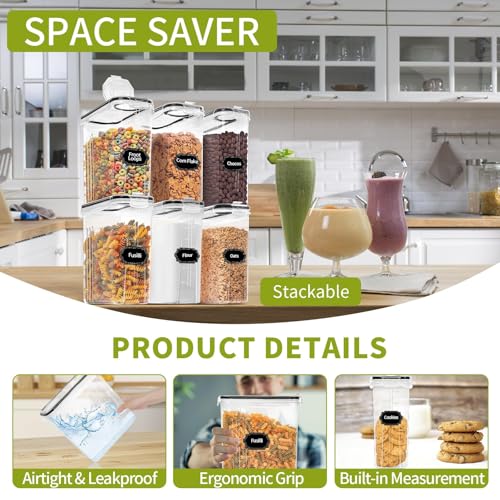 8 Pack Large Food Storage Containers BPA Free 4L Pantry Organizer with Spouts & Labels