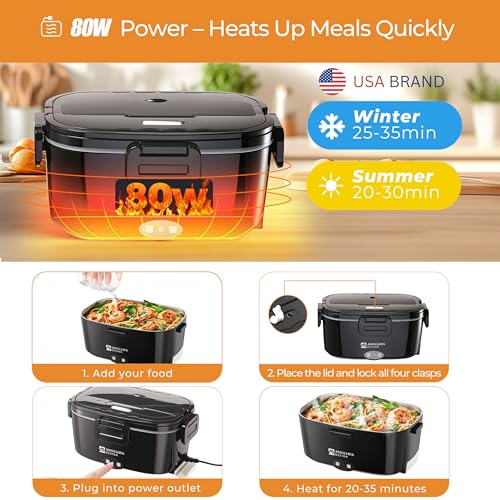 Black 1.5L Dual Container Electric Lunch Box for Car, Office & Travel