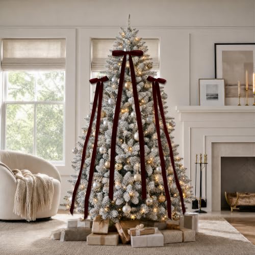 2-Pack Extra-Long Burgundy Velvet Christmas Bows 9x52in - Double-Sided, Front-Back Showpiece