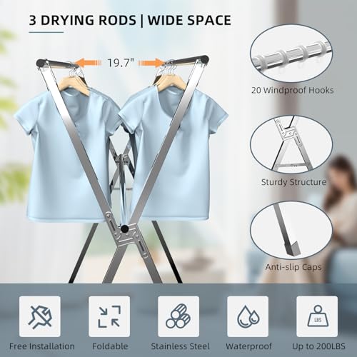 95-Inch Collapsible Clothes Drying Rack for Indoor & Outdoor Use - Silver Variation