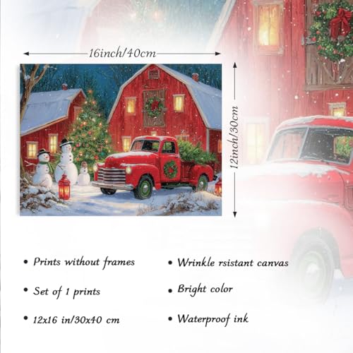 Dazzlewall Winter Truck & Home Canvas Wall Art 12x16 Unframed - Red Christmas Scene