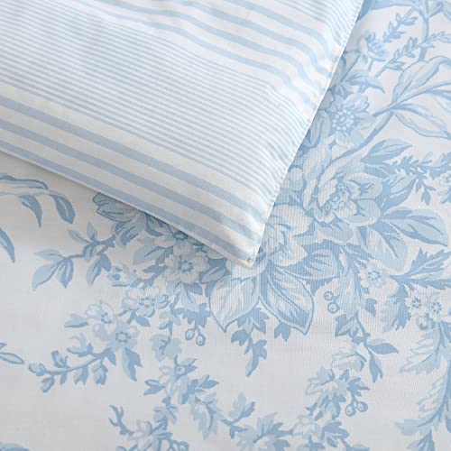 Queen Size Comforter Set with Matching Shams - Bedford Blue Floral Bedding