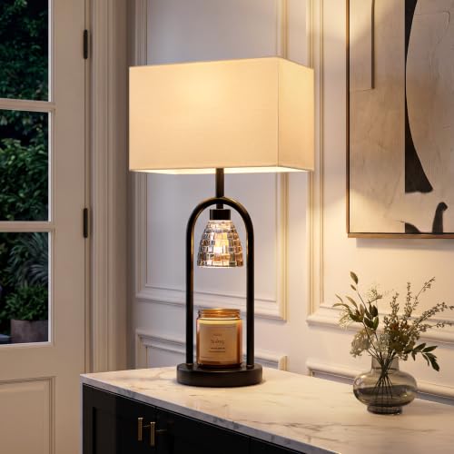 PoKat 22'' Black Modern Table Lamp with Candle Warmer & Dimmable Light