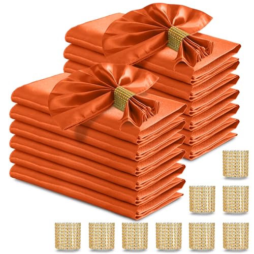 Orange Satin Napkins & Napkin Rings Set of 50 - Elegant Dining Table Decor
