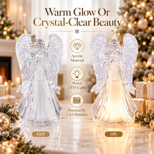 Ovewios Clear Acrylic Christmas Angel Lights, 12 Inch Tabletop Decor