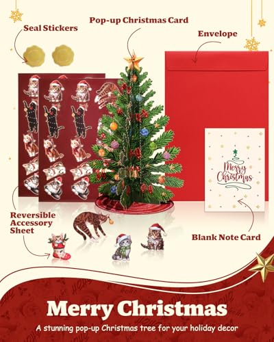 Meowry Christmas Cats Theme Pop Up Christmas Card with Envelope - Cute Holiday Greeting for Cat Lovers