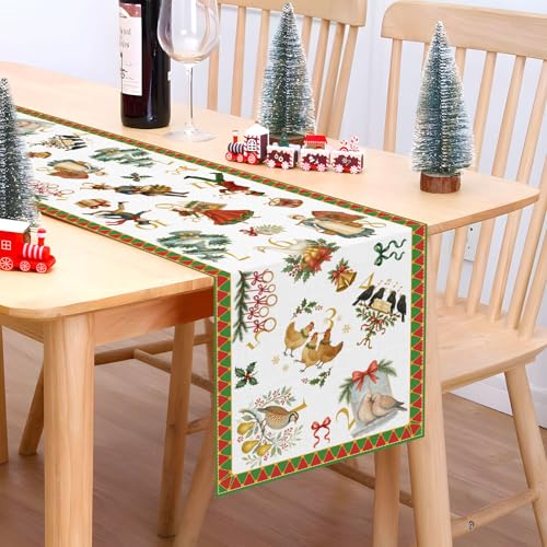 12 Days of Christmas Table Runner Holiday Decor for Dining & Kitchen