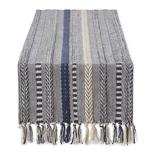 DII Braided Cotton Table Runner with Fringe - French Blue, 15x77 inch