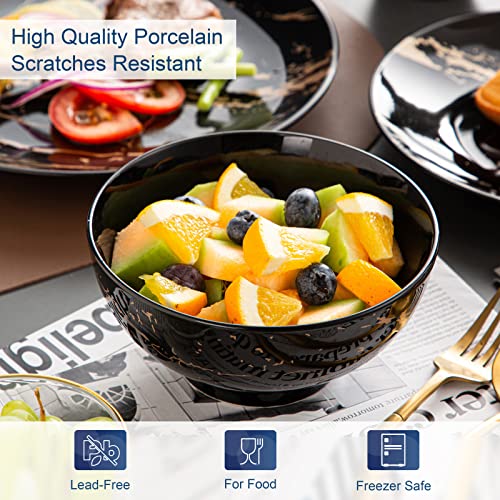 Black & Gold 16-Piece Dinnerware Set for 4 - Porcelain Plates Bowls Mugs