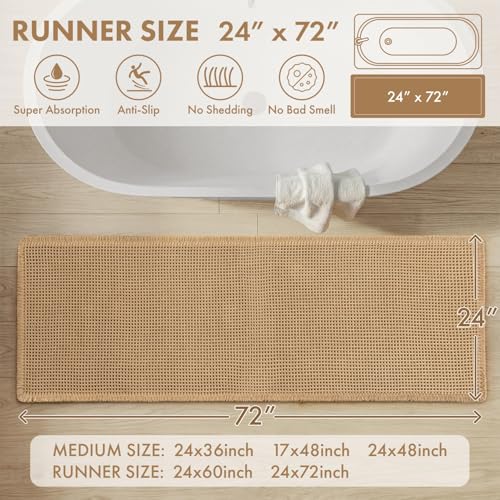 MIULEE Waffle Bathroom Runner Rug 2x6 Feet Boho Long Bath Mat - Brown