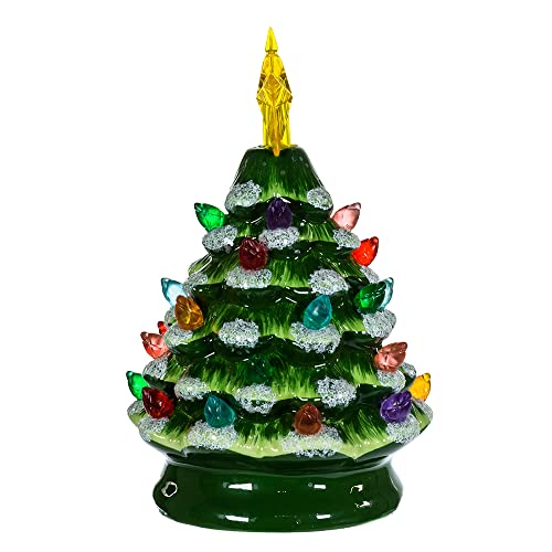 Kurt Adler Green Battery-Operated Ceramic Christmas Tree with Glitter & Sequins - 5.5 Inch Tabletop Decor