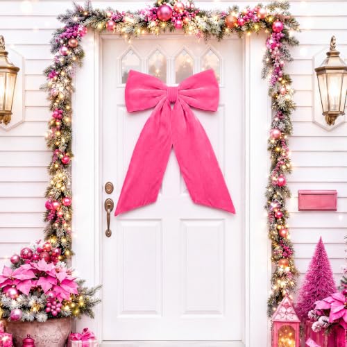 HunnmingRe Large Hot Pink Velvet Bow Christmas Tree Topper 30 Inches