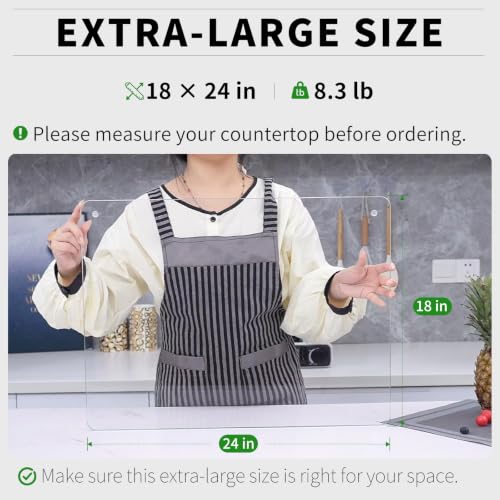24 Inch x 18 Inch Tempered Glass Cutting Board - Large Kitchen Countertop Protector