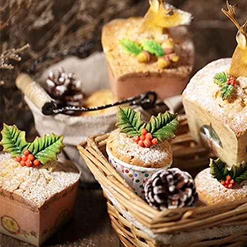 Cestony Christmas Holly Leaf & Pinecone Silicone Molds for DIY Cake Fondant Biscuit Cookies Sugar Pudding Chocolate Hard Candies Dessert Decor