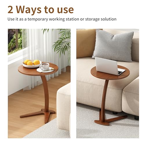 15-Inch Solid Wood C-Shaped Couch Side Table - Chestnut, Medium
