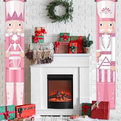 Lofaris Pink Nutcracker Christmas Porch Banner ? Welcome Hanging Sign for Indoor and Outdoor Decoration, Home Party, and Birthday Supplies