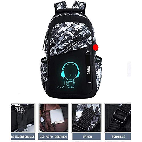 Asge Camouflage School Backpack for Boys & Teens Large Nylon Daypack