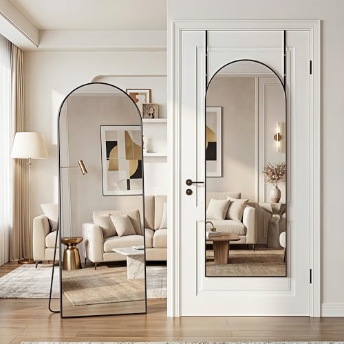 Homsion 58x20 Inch Over-the-Door Arched Full Length Mirror - Black, 4-in-1 Installation