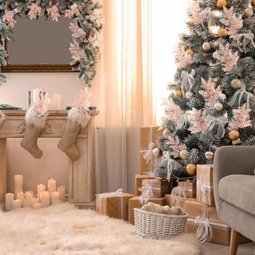 Cindeer Rose Gold Glitter Christmas Tree Picks 100 Pcs, 10.2 Inch Decor