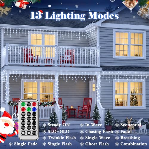 Guhope Outdoor 60FT Cool White Icicle Lights 720 LEDs for Christmas and Holiday Decor