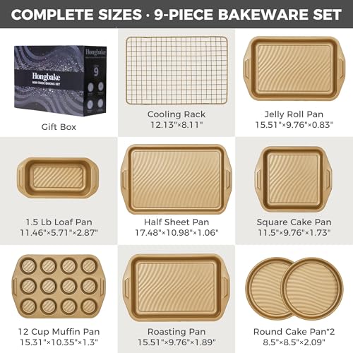 Antique Gold 9-Piece Nonstick Bakeware Set - Non-Toxic Baking Pans
