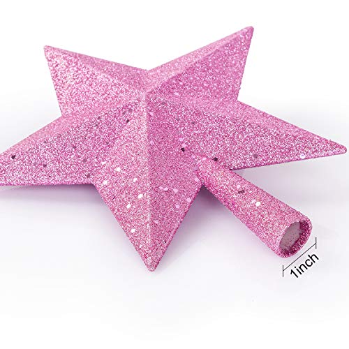 Artiflr Pink 10 Inch Glittered Christmas Tree Topper Star for Indoor Holiday Decor