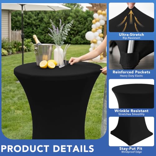 Black Spandex Cocktail Table Covers 6 Pack Fits 30-32" Diameter High Top Tables