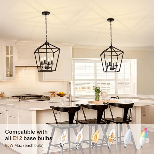 Black Farmhouse 4-Light Chandelier Ceiling Light Fixture with Adjustable Chain