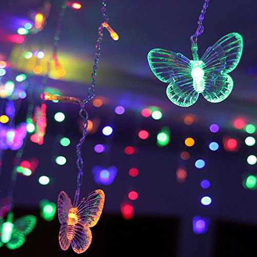 Decorman Butterfly Curtain Lights 13ft USB 96 LED with 16 Butterflies, 8 Modes, Remote Timer, Colorful