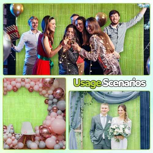 1 Pcs Lime Green Party Decorations 3.28 x 8.2 ft Neon Green Streamers Foil Fringe Metallic Tinsel Backdrop Curtains for Birthday Bachelorette Christmas Disco 80s Neon Party Decorations