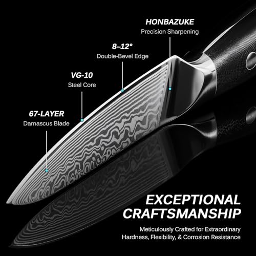 KYOKU Paring Knife - 3.5-Inch Japanese Damascus VG10 Steel Blade - Shogun Series with Sheath & Case