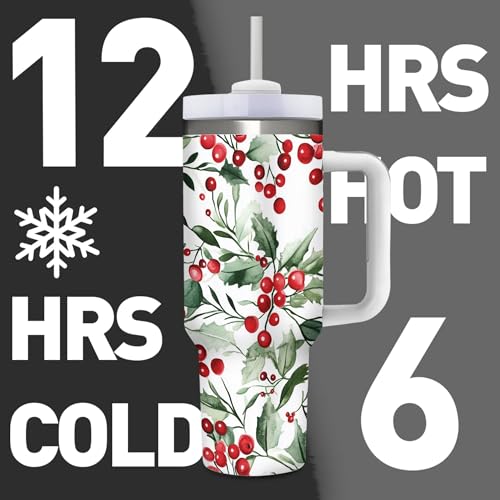 Christmas Holly 40 oz Insulated Tumbler – Dewoofly, 1200 ml with Lid & Straw