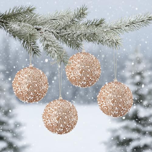 Lyrow 12 Pcs Christmas Ball Ornament Bulk, Rose Gold, 4 Inch
