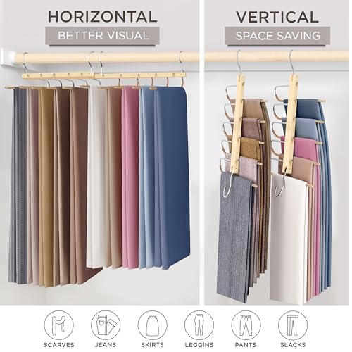 MORALVE Natural Beechwood Space Saving Pants & Scarf Hangers 2 Pack