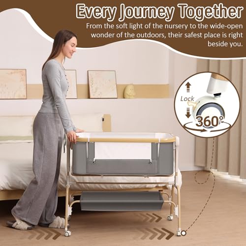 Rocking Baby Bassinet Bedside Sleeper with Detachable Portable Crib - Flagstone