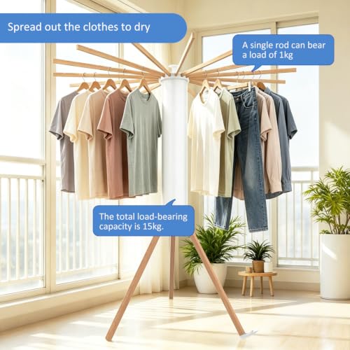 Foldable Clothes Rack with Wooden Poles - Collapsible Garment Stand, Portable & Space Saving