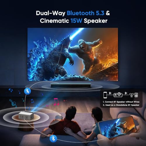 TMY Black Native 1080P Mini Portable Projector with 80-Inch Foldable Screen & Bluetooth